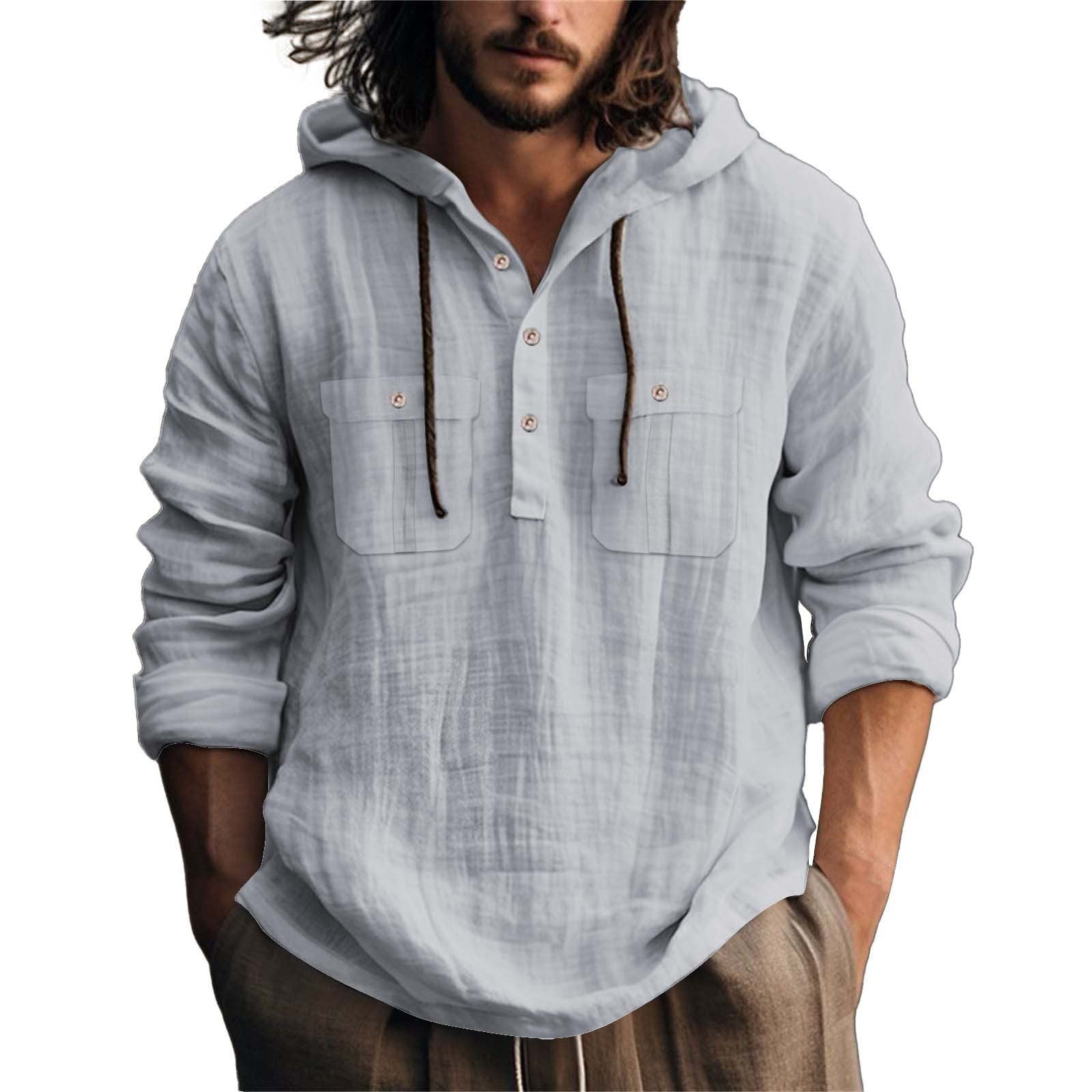 Mens Hooded Cotton Linen Sweater