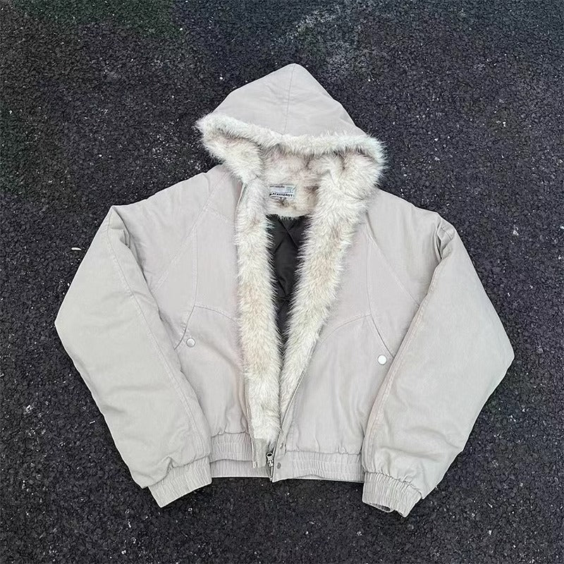 Mens Hooded Fur Collar Cotton Jacket