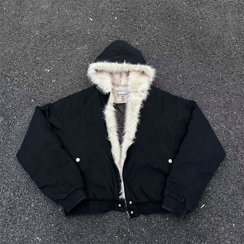 Mens Hooded Fur Collar Cotton Jacket