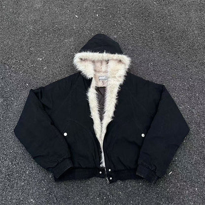 Mens Hooded Fur Collar Cotton Jacket