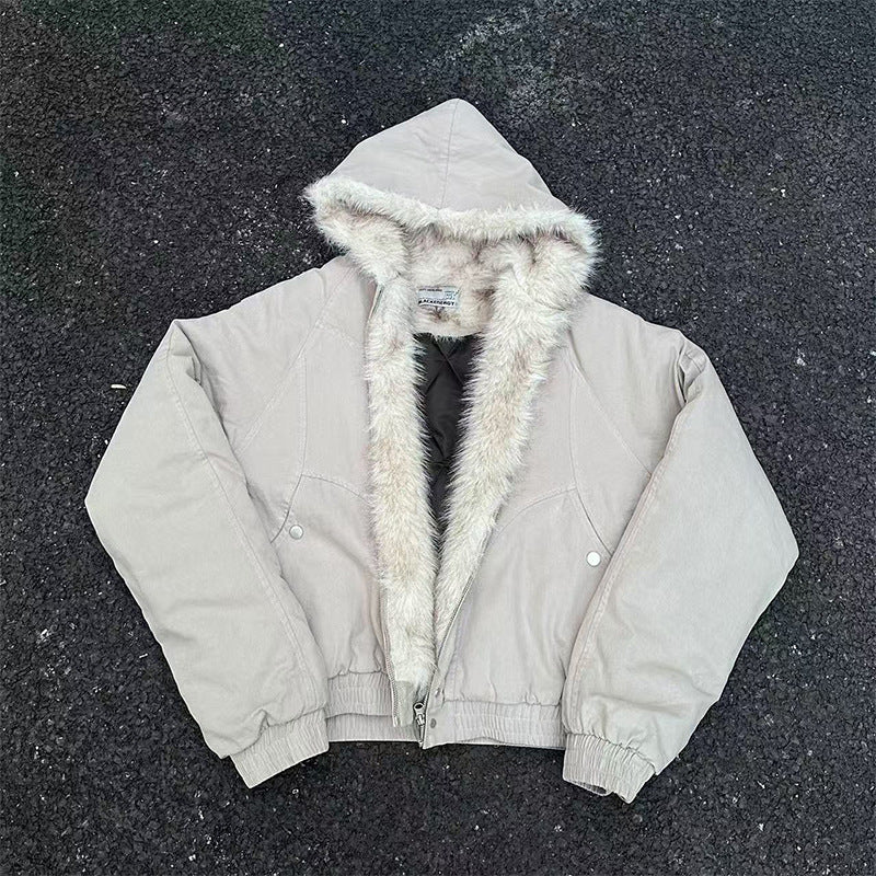 Mens Hooded Fur Collar Cotton Jacket