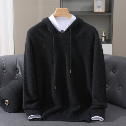 Mens Hooded Knit Sweater Casual Loose Fit