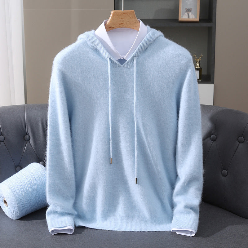 Mens Hooded Knit Sweater Casual Loose Fit