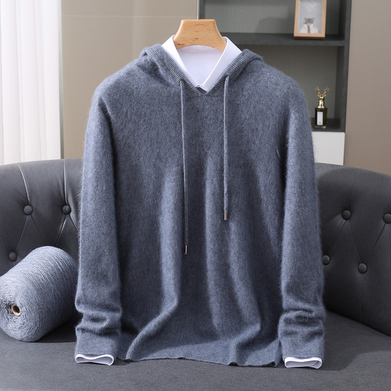 Mens Hooded Knit Sweater Casual Loose Fit