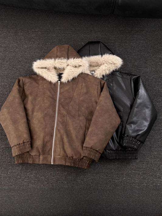Mens Hooded Winter Coat with Fur Collar