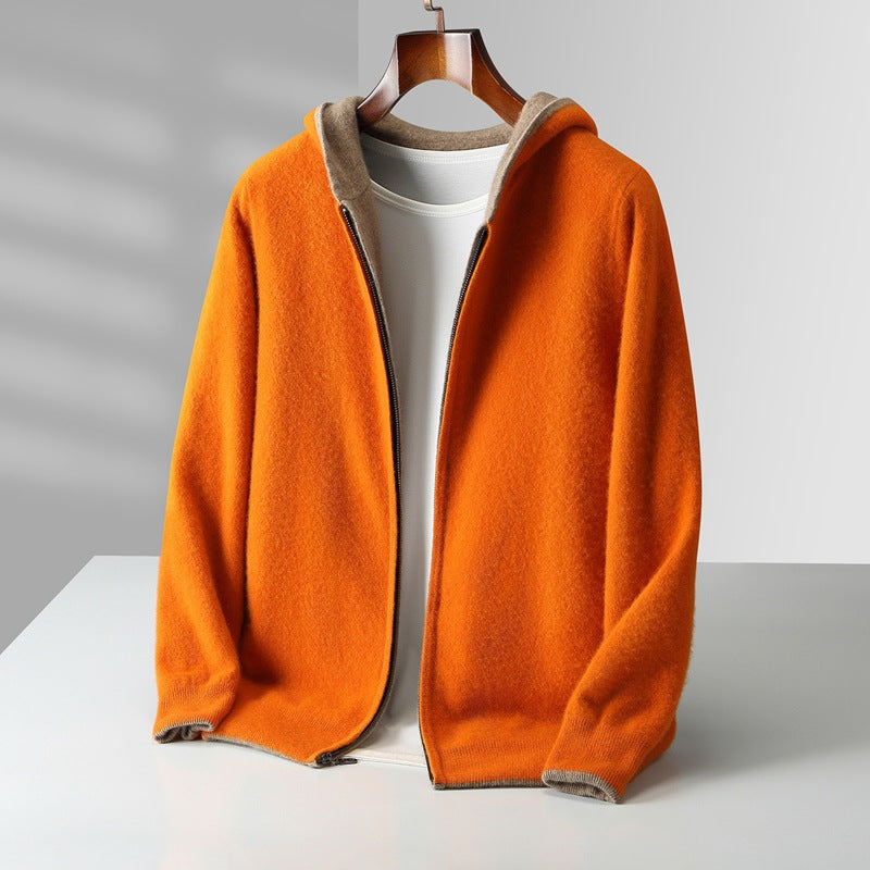 Mens Hooded Wool Blend Cardigan Sweater