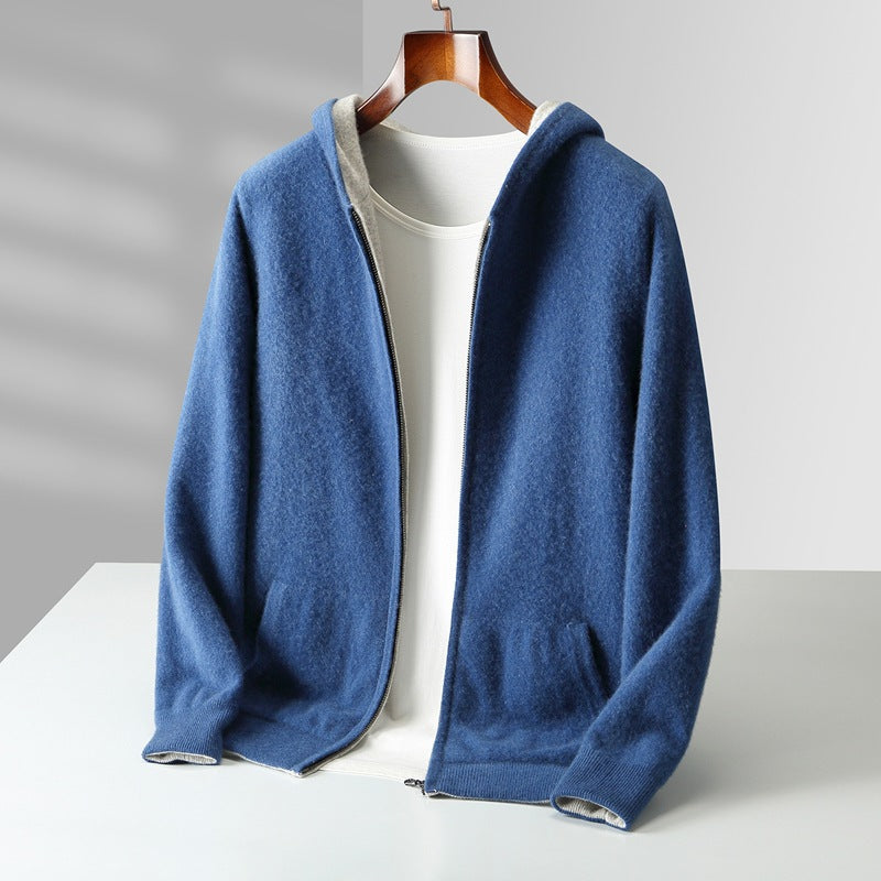 Mens Hooded Wool Blend Cardigan Sweater
