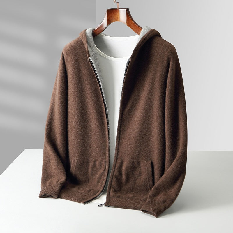 Mens Hooded Wool Blend Cardigan Sweater