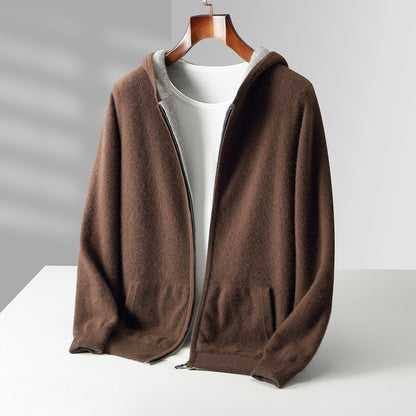 Mens Hooded Wool Blend Cardigan Sweater