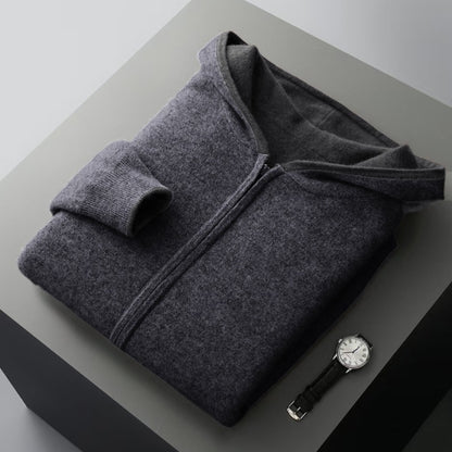 Mens Hooded Wool Blend Cardigan Sweater
