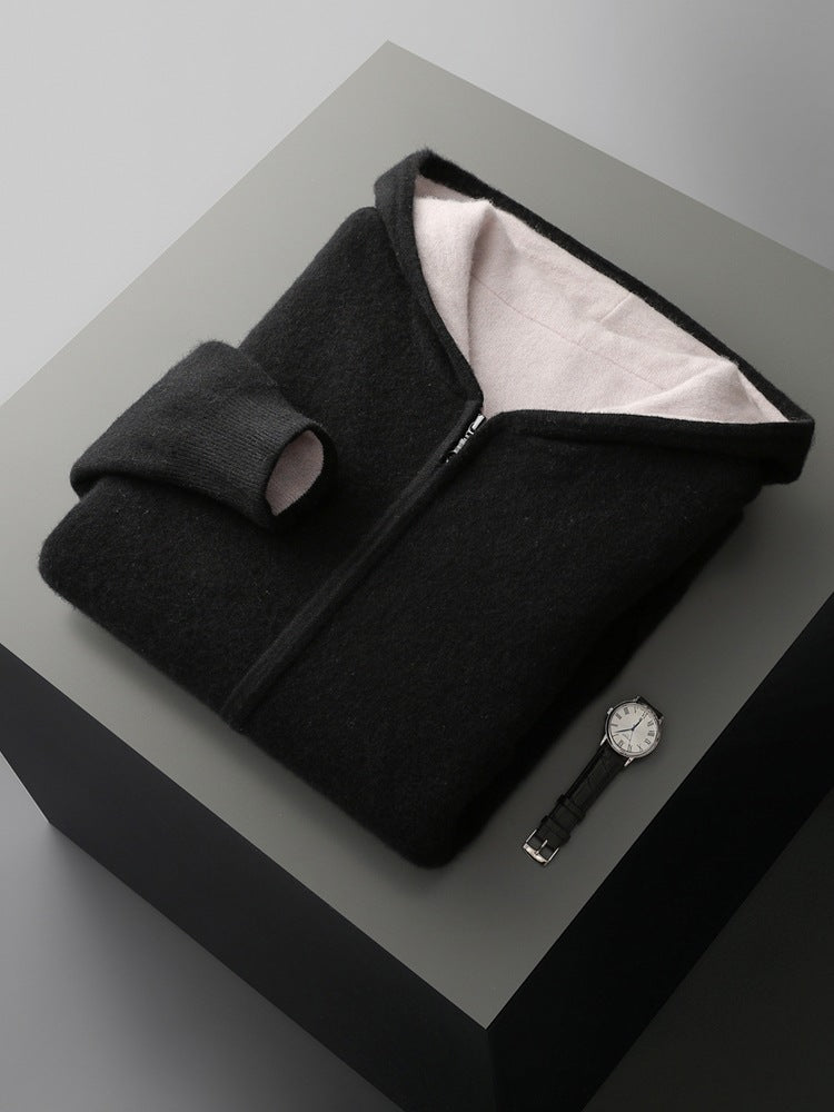 Mens Hooded Wool Blend Cardigan Sweater