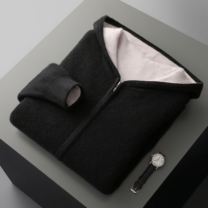 Mens Hooded Wool Blend Cardigan Sweater
