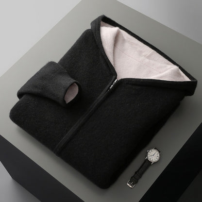 Mens Hooded Wool Blend Cardigan Sweater