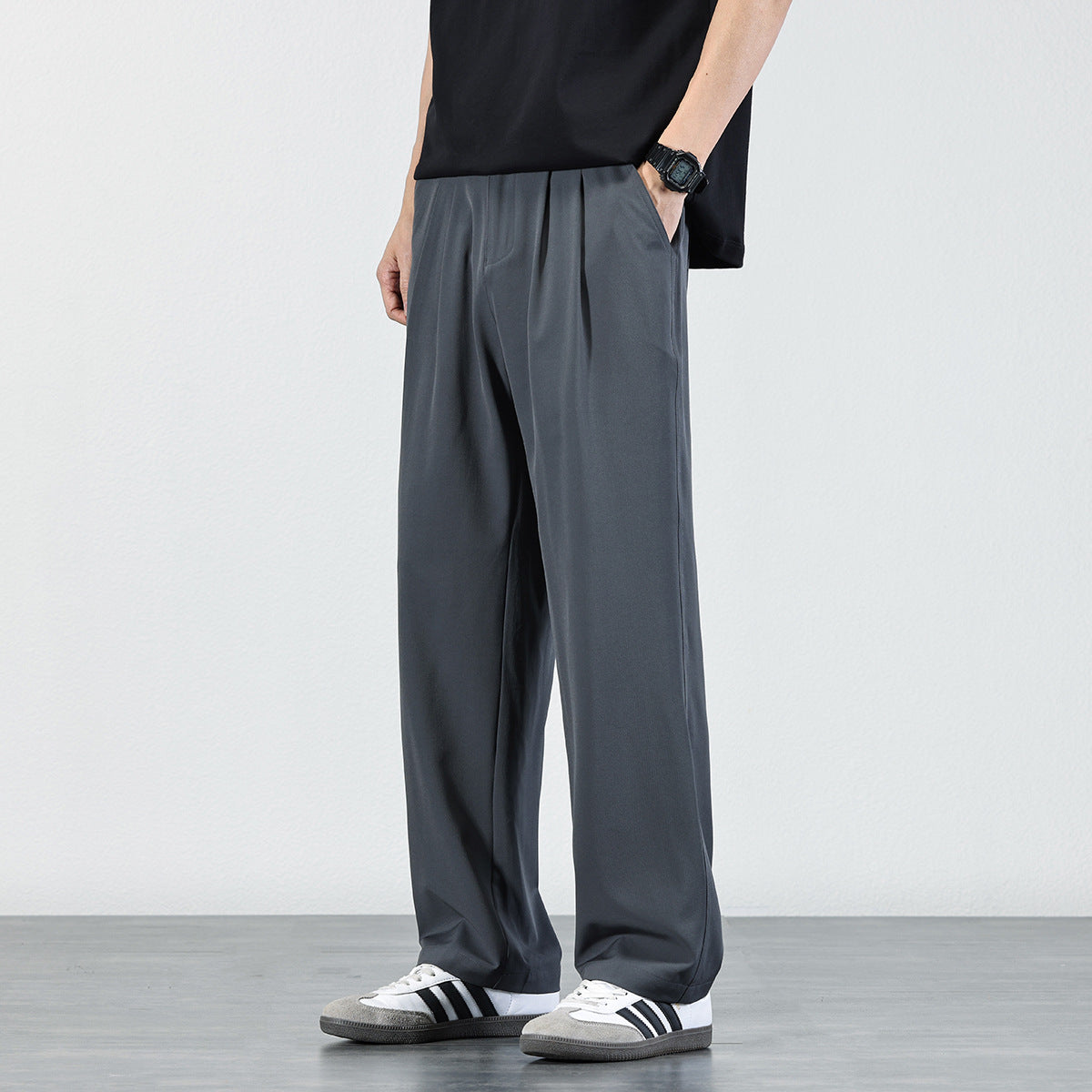 Mens Ice Silk Draped Casual Trousers