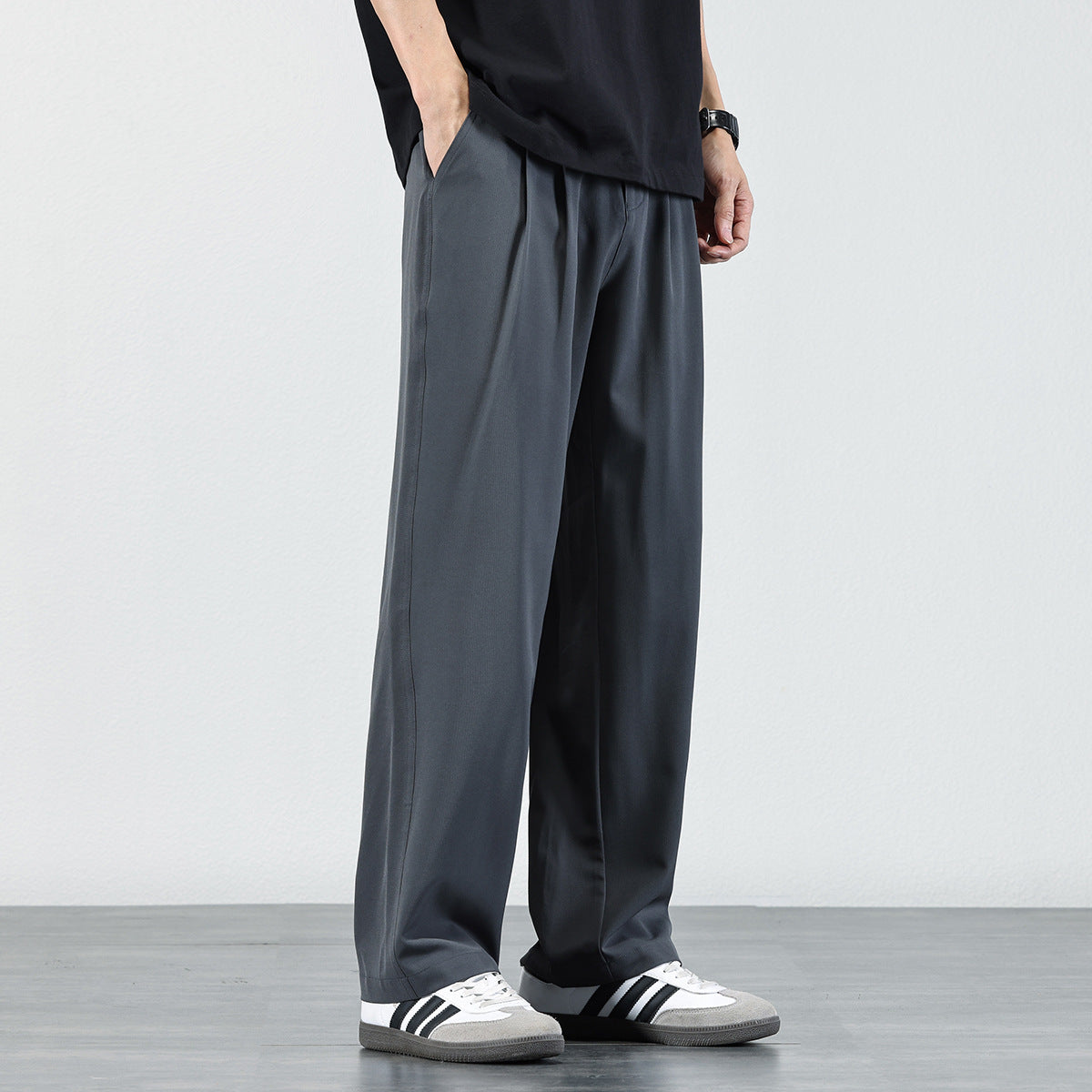 Mens Ice Silk Draped Casual Trousers
