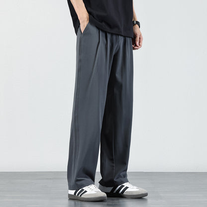 Mens Ice Silk Draped Casual Trousers