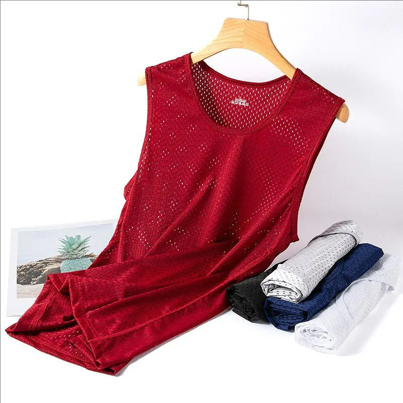 Mens Ice Silk Mesh Vest Quick Dry Sports Sleeveless Shirt