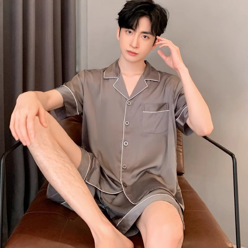 Mens Ice Silk Pajamas Short Sleeve Homewear Set