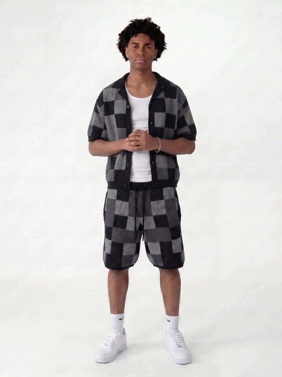 Mens Knitted Short Sleeve Shirt and Shorts Set