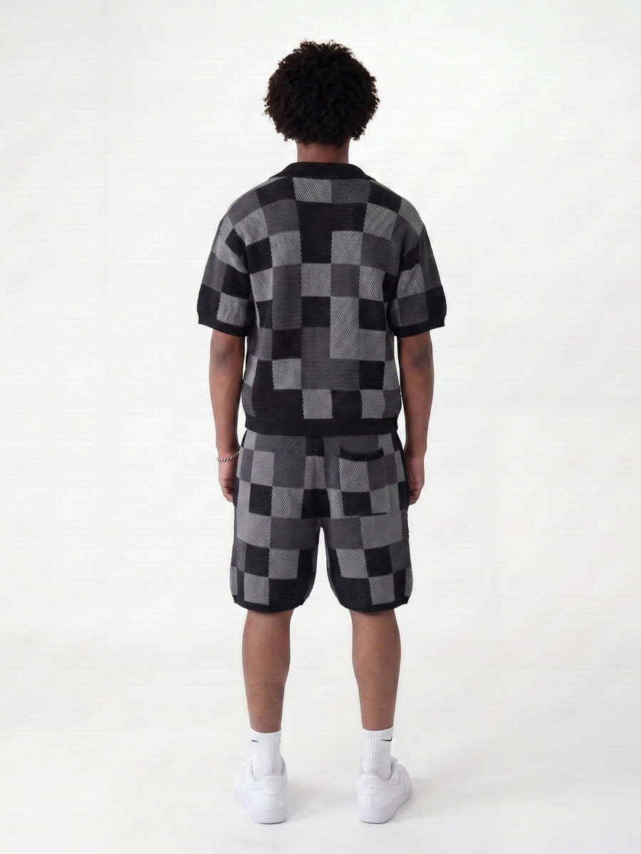 Mens Knitted Short Sleeve Shirt and Shorts Set