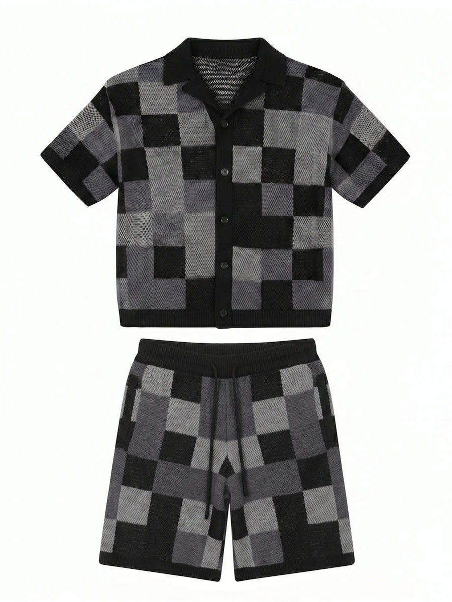 Mens Knitted Short Sleeve Shirt and Shorts Set