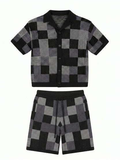 Mens Knitted Short Sleeve Shirt and Shorts Set