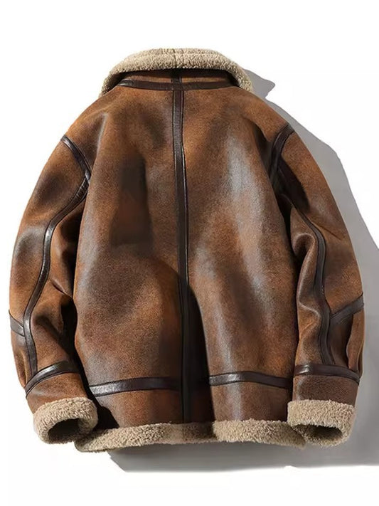 Mens Lamb Fur Stand Collar Jacket