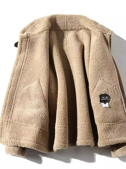 Mens Lamb Fur Stand Collar Jacket