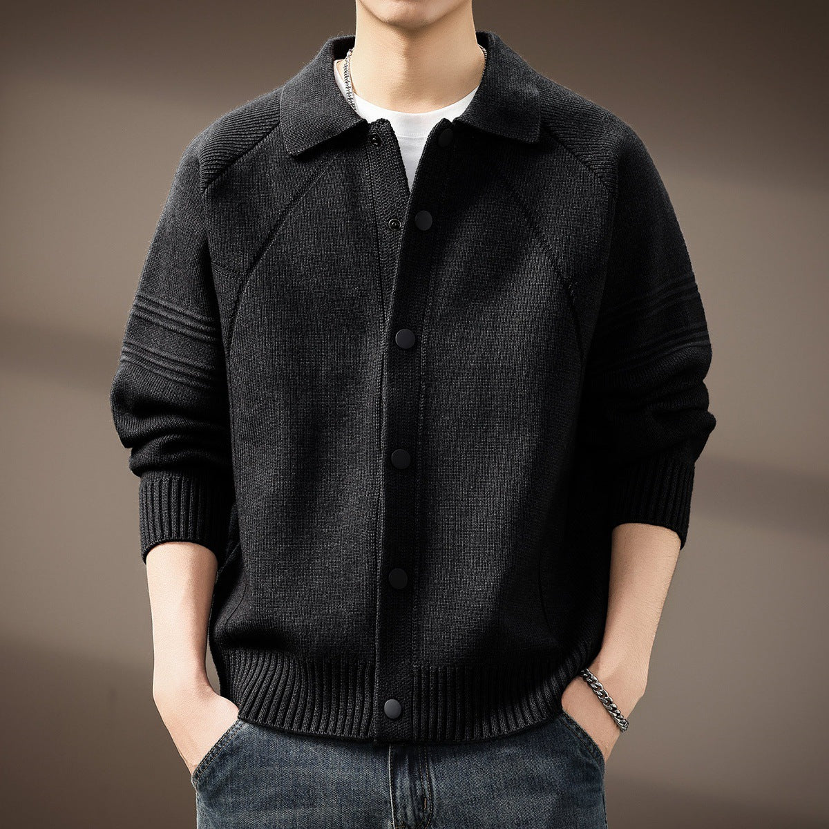 Mens Lapel Cardigan Knitwear Jacket