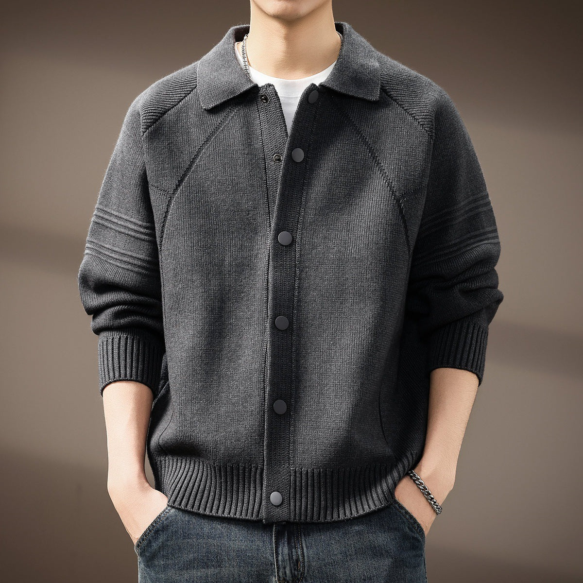 Mens Lapel Cardigan Knitwear Jacket