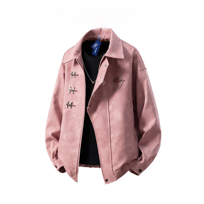 Mens Lapel Jacket with Metal Decoration