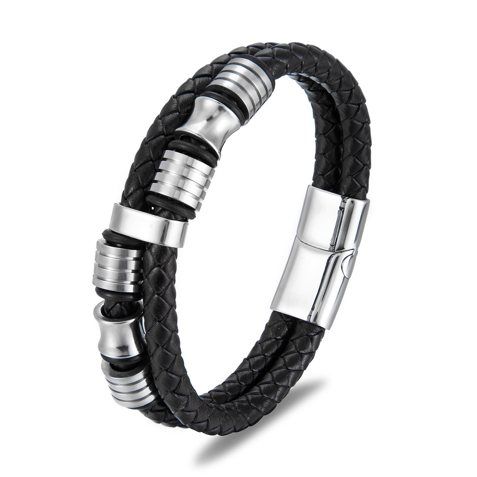 Mens Leather Bracelet Stainless Steel Clasp Minimalist Design