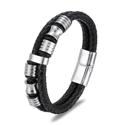 Mens Leather Bracelet Stainless Steel Clasp Minimalist Design