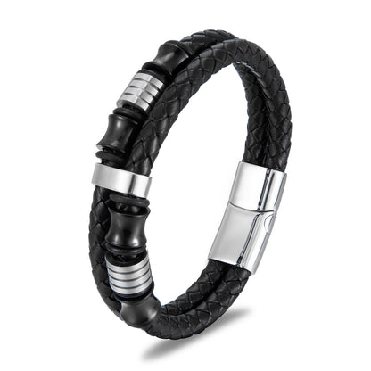 Mens Leather Bracelet Stainless Steel Clasp Minimalist Design