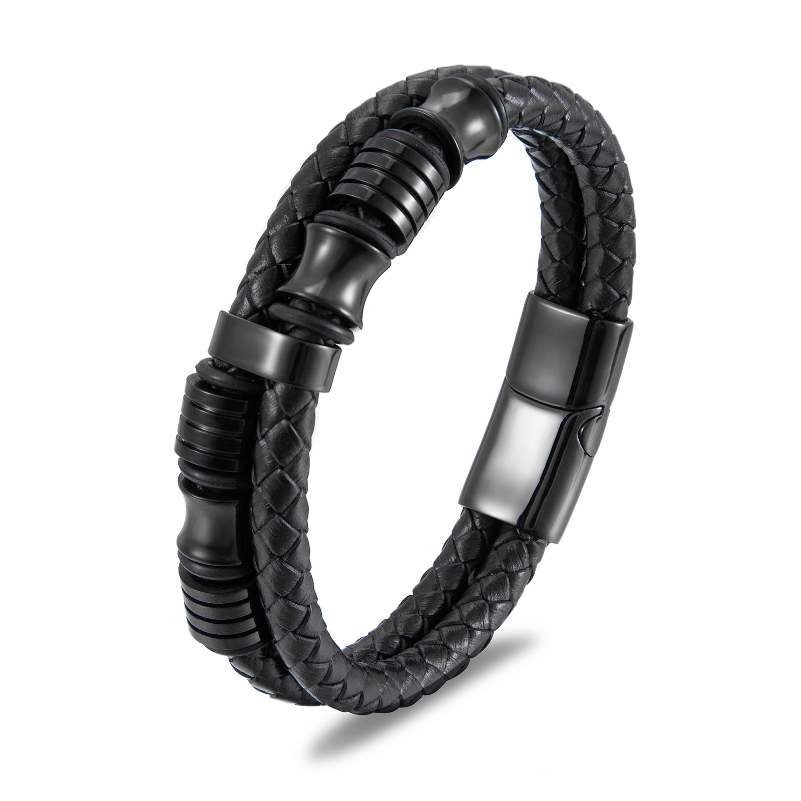 Mens Leather Bracelet Stainless Steel Clasp Minimalist Design