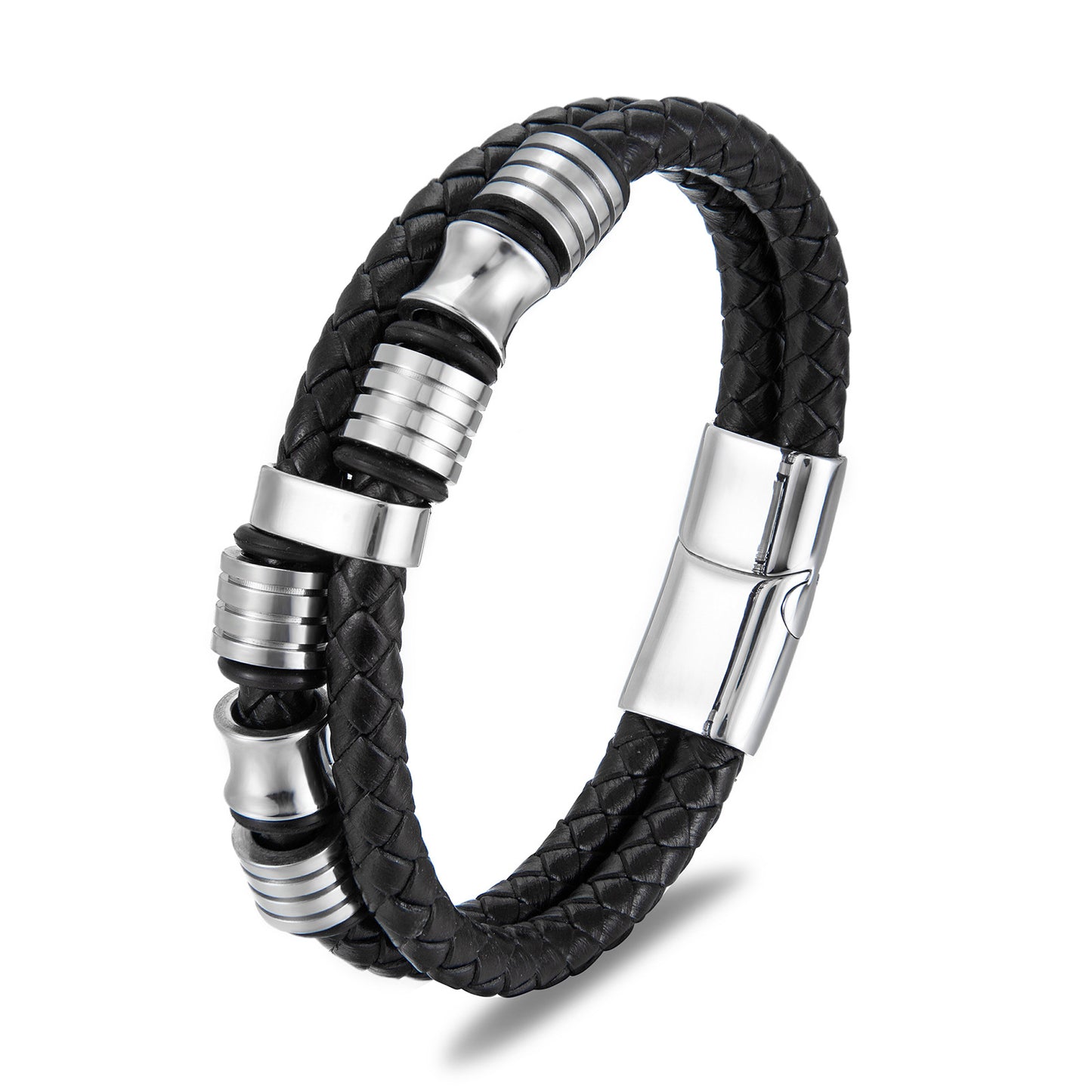 Mens Leather Bracelet Stainless Steel Clasp Minimalist Design