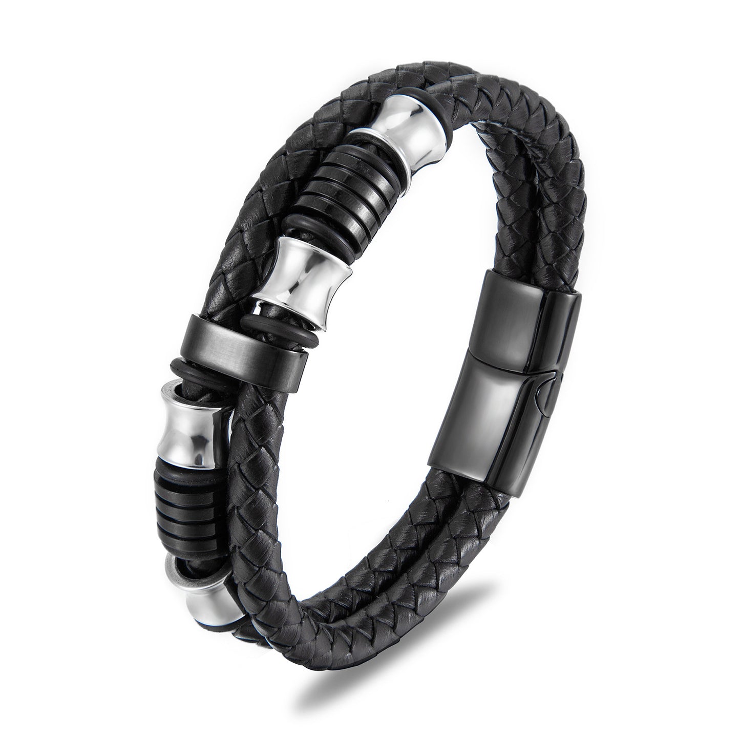 Mens Leather Bracelet Stainless Steel Clasp Minimalist Design