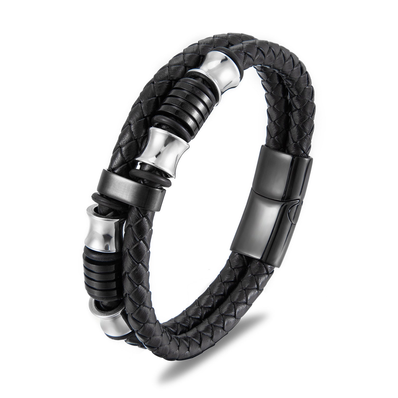 Mens Leather Bracelet Stainless Steel Clasp Minimalist Design