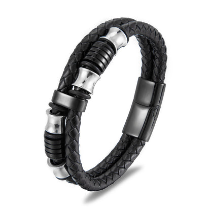 Mens Leather Bracelet Stainless Steel Clasp Minimalist Design
