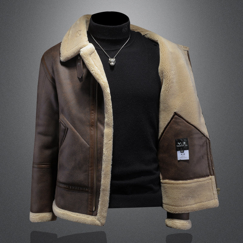 Mens Leather Fur Lapel Jacket