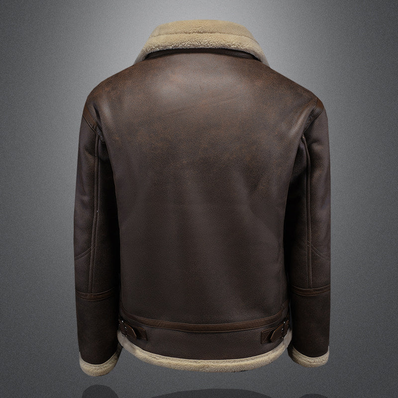 Mens Leather Fur Lapel Jacket