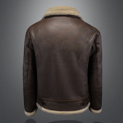 Mens Leather Fur Lapel Jacket