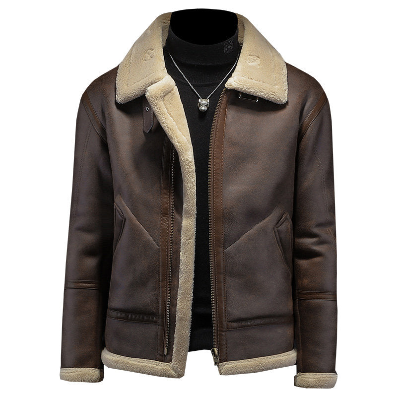 Mens Leather Fur Lapel Jacket