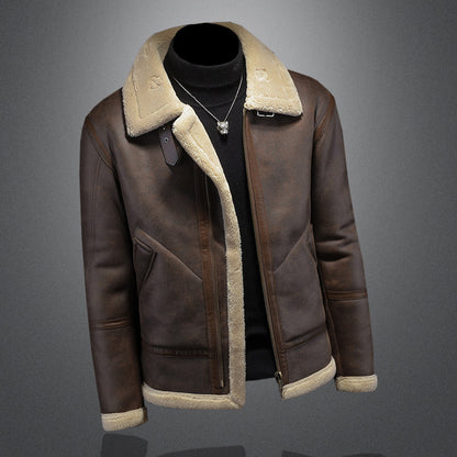 Mens Leather Fur Lapel Jacket