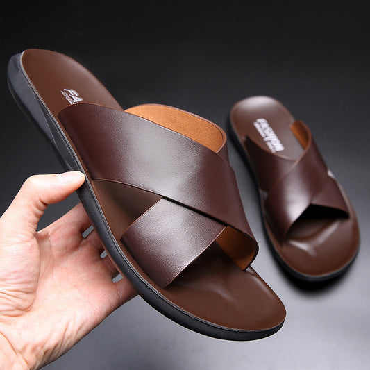 mens leather slippers