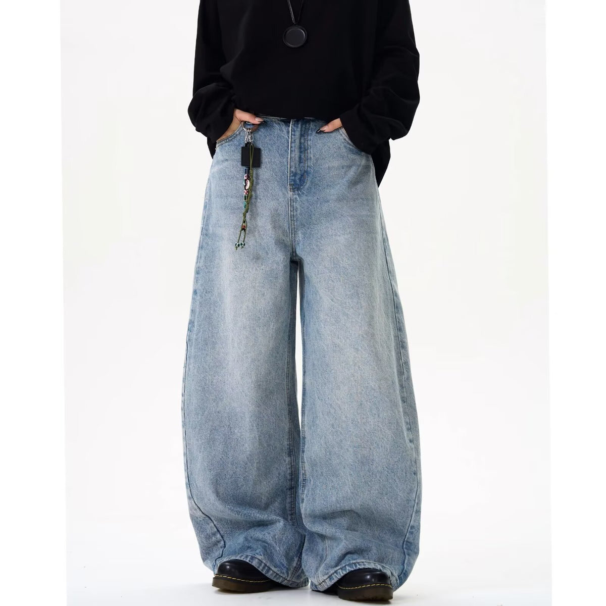 Mens Light Blue Wide Leg Denim Pants