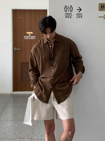 Mens Linen Blend Casual Shorts
