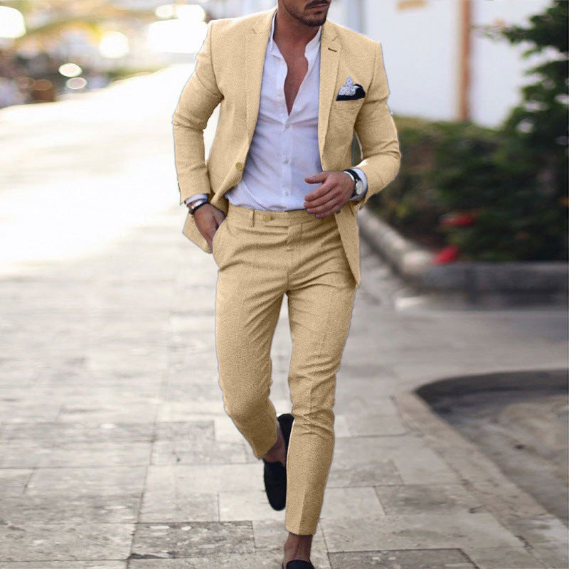 Mens Linen Blend Slim Fit Suit