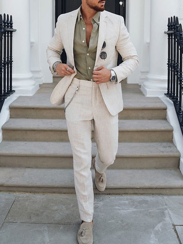 Mens Linen Blend Slim Fit Suit