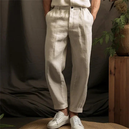 Mens Linen Blend Straight Leg Casual Pants